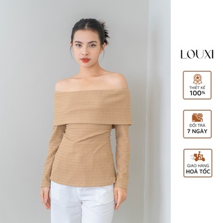 Louxi - áo thun gân ôm bẹt vai tay dài jen top