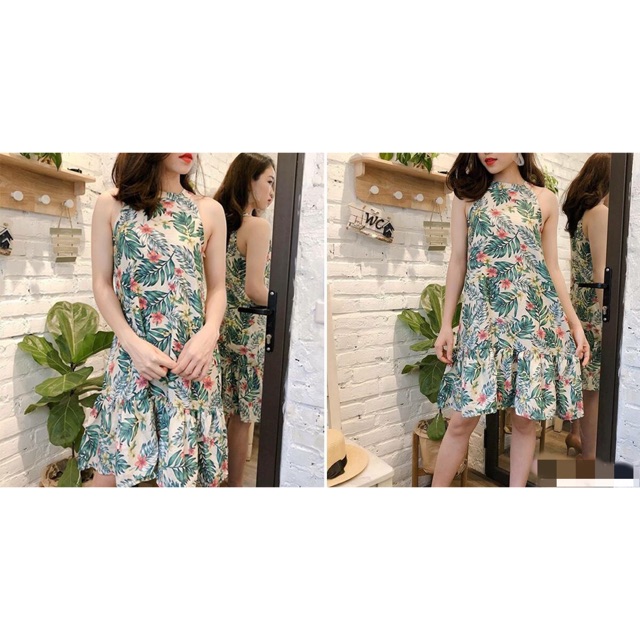 Váy hoa dáng suông, chất lụa lanh