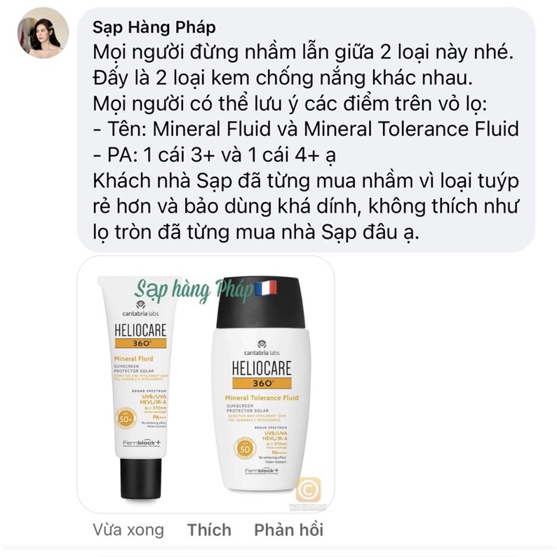 Kem chống nắng Heliocare Mineral Tolerance Fluid