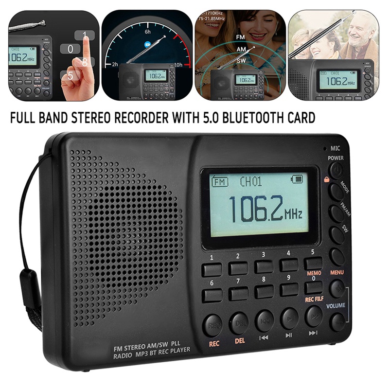 HanRongDa K-603 Full Band Radio Bluetooth FM AM SW Portable Pocket Radios MP3 Digital REC Recorder Support Micro-SD Card
