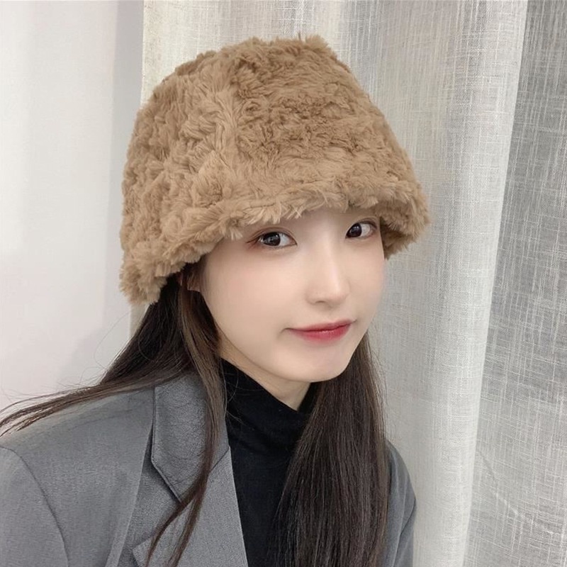 Mũ bucket lông giả dày dặn mềm mại giữ ấm kích cỡ 56-58cm