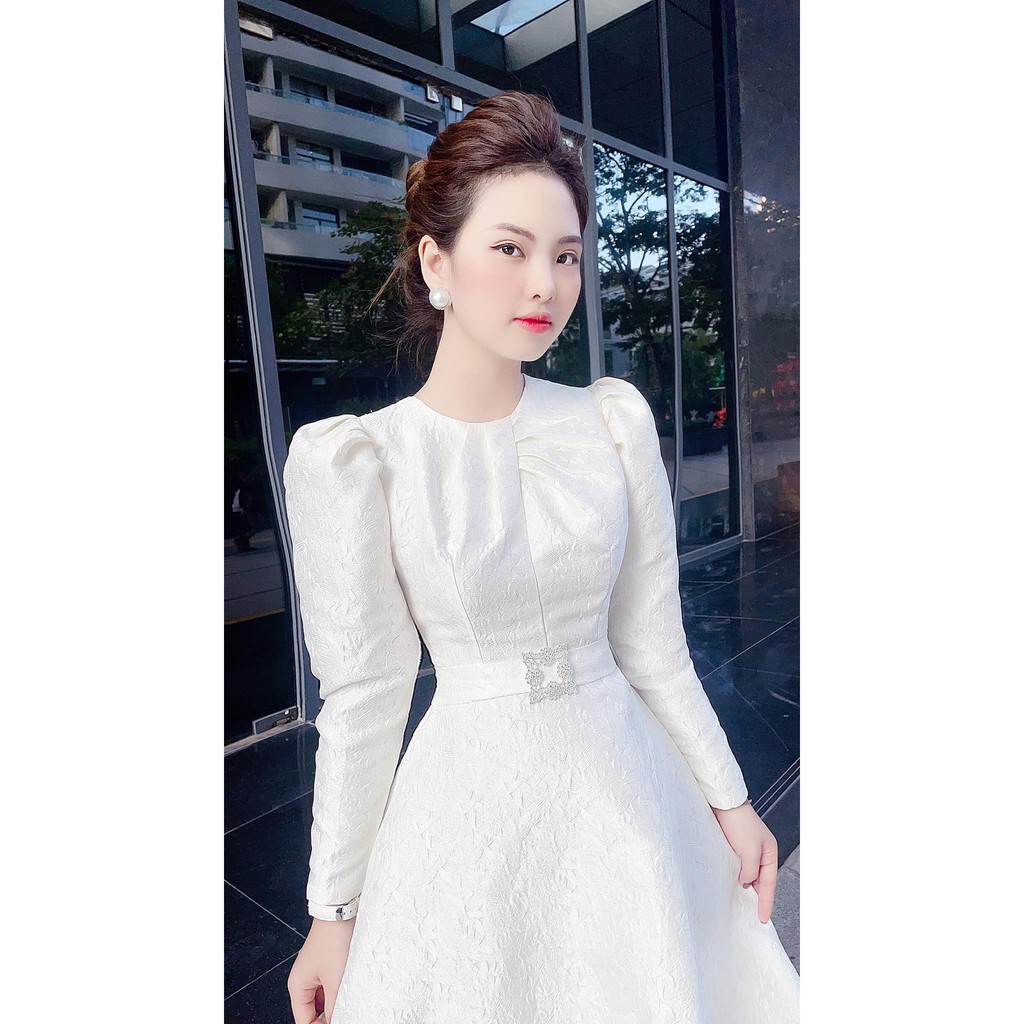Váy trắng ngà xòe cao cấp thiết kế V1777 - DOLCE VIVA COLLECTION