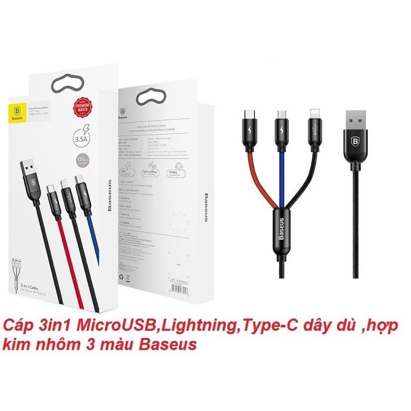 ✔️Chính Hãng ✔️Cáp sạc Nhanh 4in1 Baseus 4 đầu Rapid 3.5A cho IPhone Samsung oppo Xiaomi