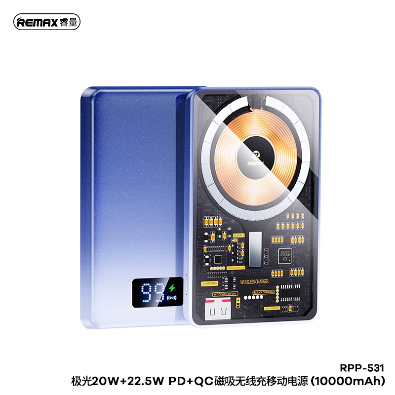 Sạc Dự Phòng Không Dây REMAX RPP-531 Aurora 20W + 22.5W PD + QC 10000mAh