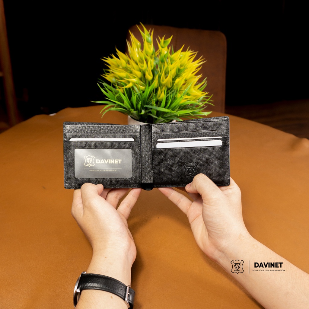 Ví Da Bò Nam Saffiano DAVINET Vm21-04 Chống Nước Sang Trọng Hàng Đẹp,Bảo Hành 5 Năm