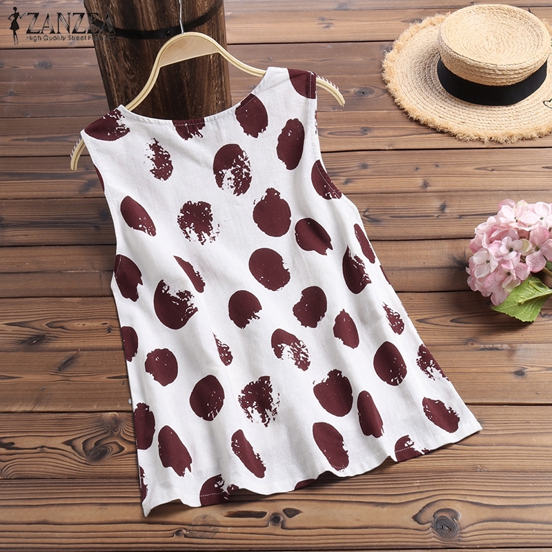 Áo ZANZEA Không Tay Họa Tiết Chấm Bi Cỡ Lớn Giản Dị Dành Cho Nữ | BigBuy360 - bigbuy360.vn