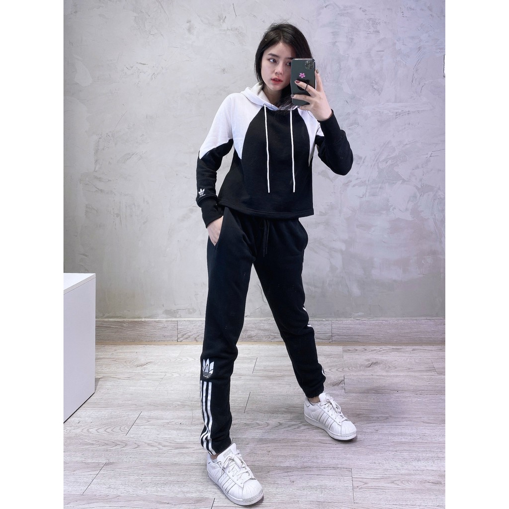 (HÀNG XUẤT XỊN) Áo hoodie das trắng đen 1764 LARGE LOGO CROP HOODIE BLACK/WHITE Made in Cambodia full tag code