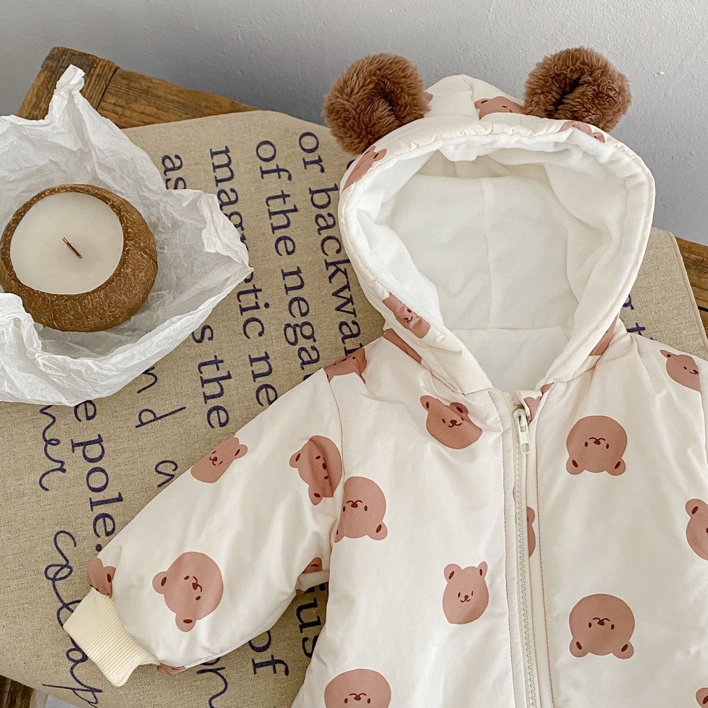 Bộ Áo Liền Quần Bằng Cotton Lông Cừu Giữ Ấm Mùa Đông In Họa Tiết Gấu Dễ Thương Thời Trang 2022 Cho Bé Trai Và Gái