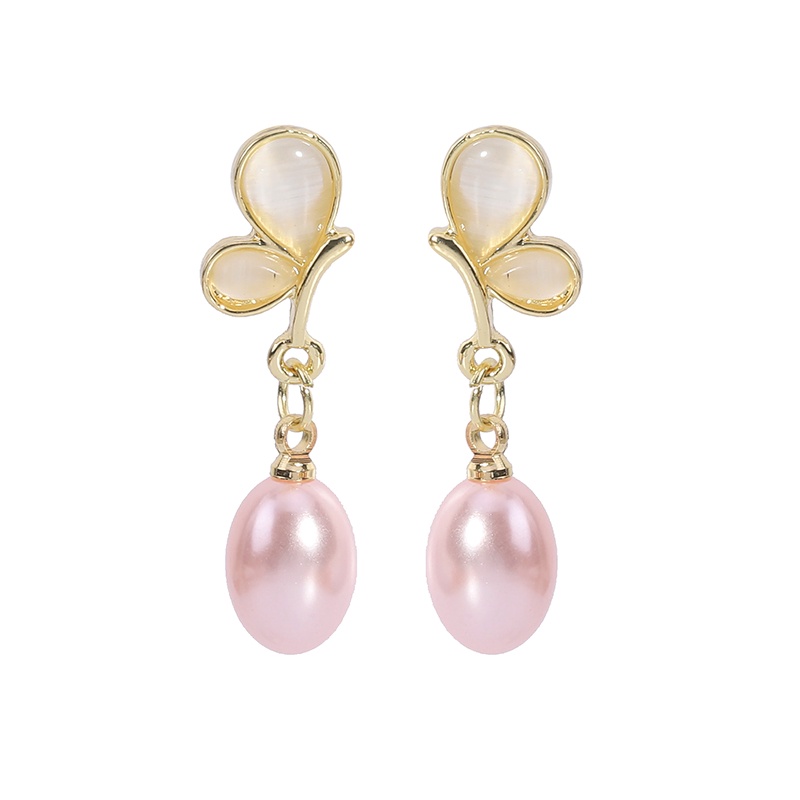 Khuyên tai Pinkdudu PD478 hợp kim hình bướm đính ngọc trai nhân tạo thanh lịch thời trang cho nữ