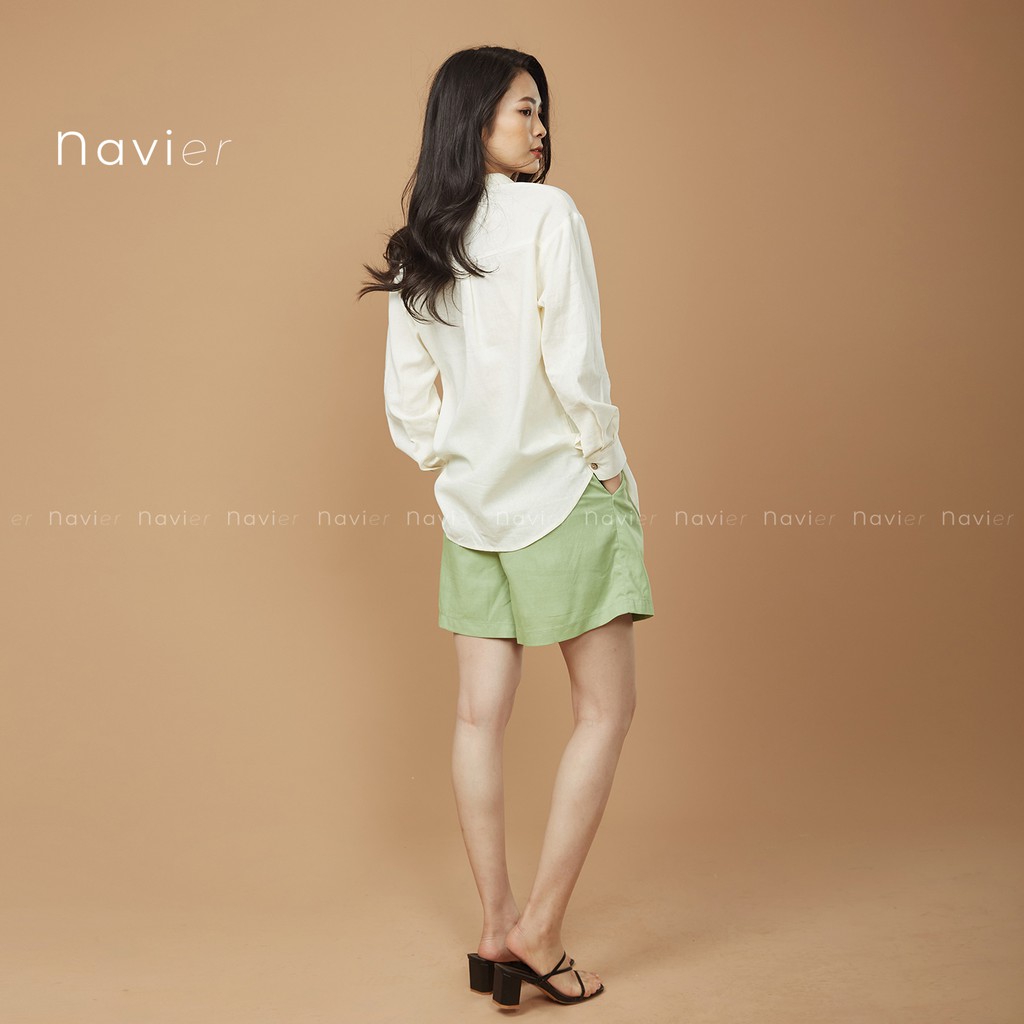 QUẦN SHORT NỮ LƯNG CAO - QUẦN SOOC ỐNG RỘNG NHIỀU MÀU VẢI ĐŨI LINEN SH01 NAVIER | BigBuy360 - bigbuy360.vn