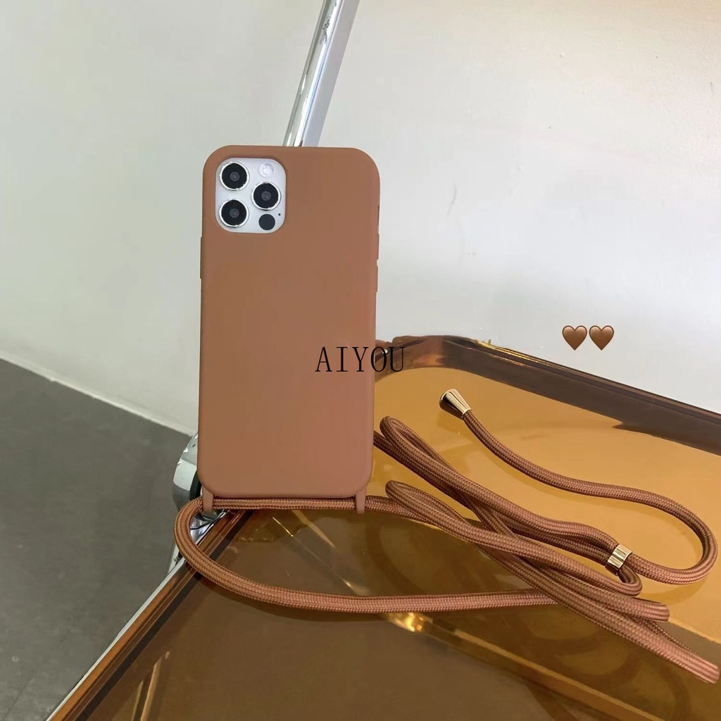 Ôp Điện Thoại Silicon Dẻo Kèm Dây Đeo Chéo Cho iphone 15 11 12 13 14 pro max mini xs x xr 6 6s 7 8 plus se Ốp