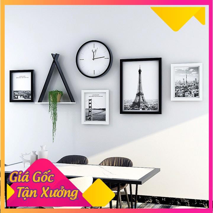 Khung tranh bộ, khung tranh decor treo tường nghệ thuật kèm đồng hồ REB008