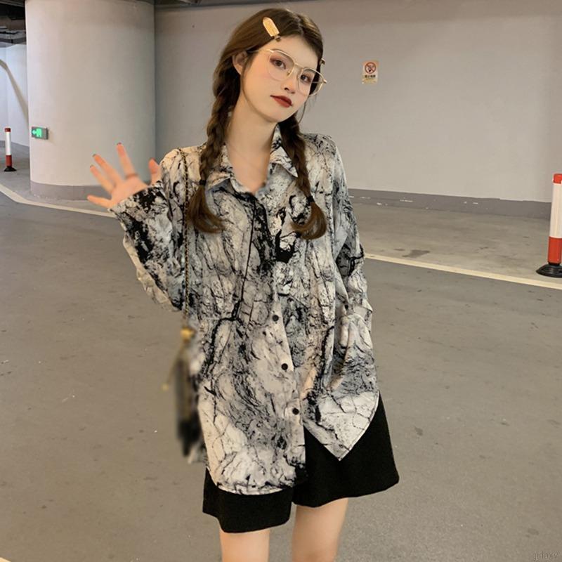 Áo sơ mi tay dài cổ bẻ dáng rộng thời trang Hàn Quốc cho nữ