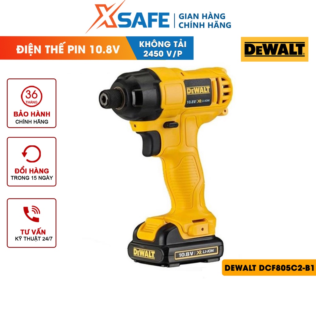 Máy siết vít dùng pin DEWALT DCF805C2-B1 Máy vặn vít động lực, hiệu thế pin 10.8 V, tốc độ không tải 2,450 vòng/phút
