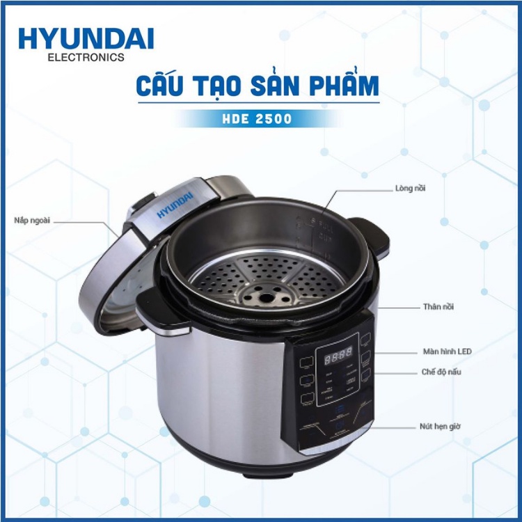 Nồi Áp Suất Điện Tử, Nồi Hầm Điện Tử Hyundai HDE 2500S Dung Tích 1.8L, Bảo Hành Chính Hãng 12 tháng.