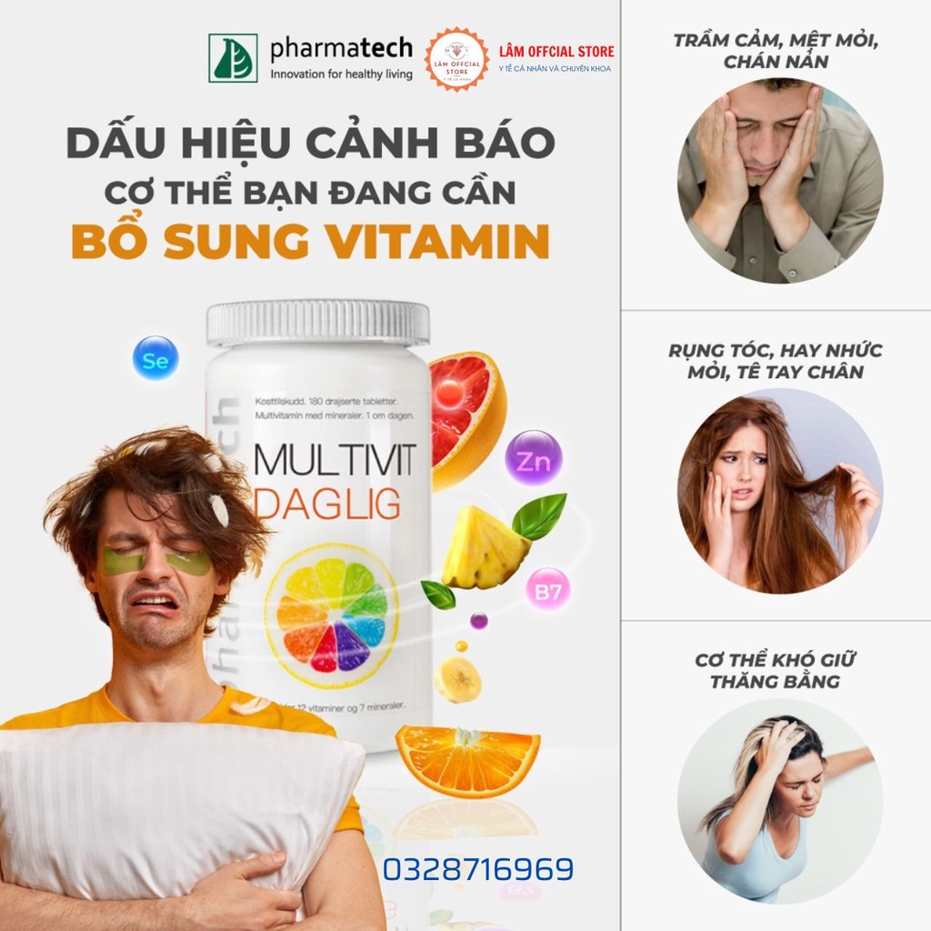 Viên uống bổ sung vitamin và khoáng chất Pharmatech Multivit Daglig