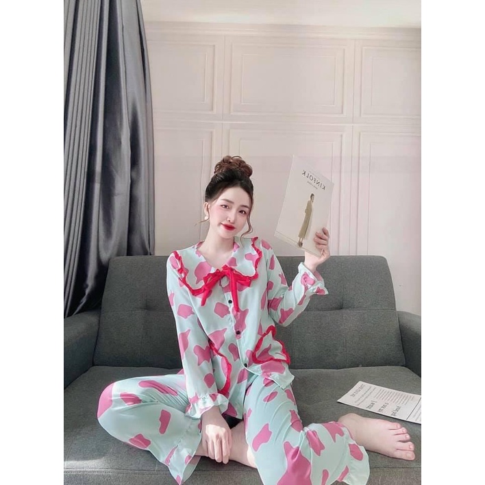 ĐỒ BỘ BÒ SỮA TAY DÀI CỘT NƠ &lt;FREESIZE&gt; VẢI COTTON MÁT, VẢI ĐẸP
