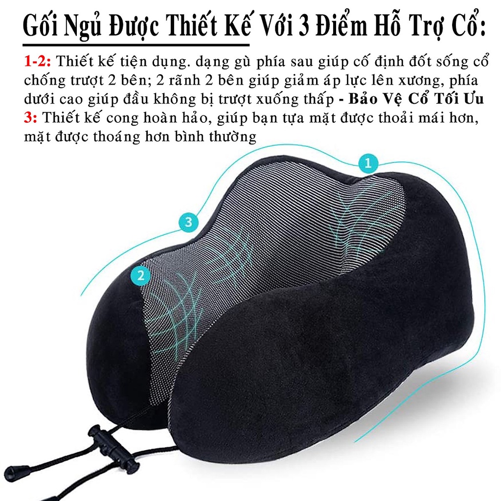 [Màu Đen] Gối Ngủ Văn Phòng Du Lịch Chữ U Tặng Kèm Bịt Mắt, Bịt Tai Chống Mỏi Chất Liệu Memory Foam - Hãng dododios