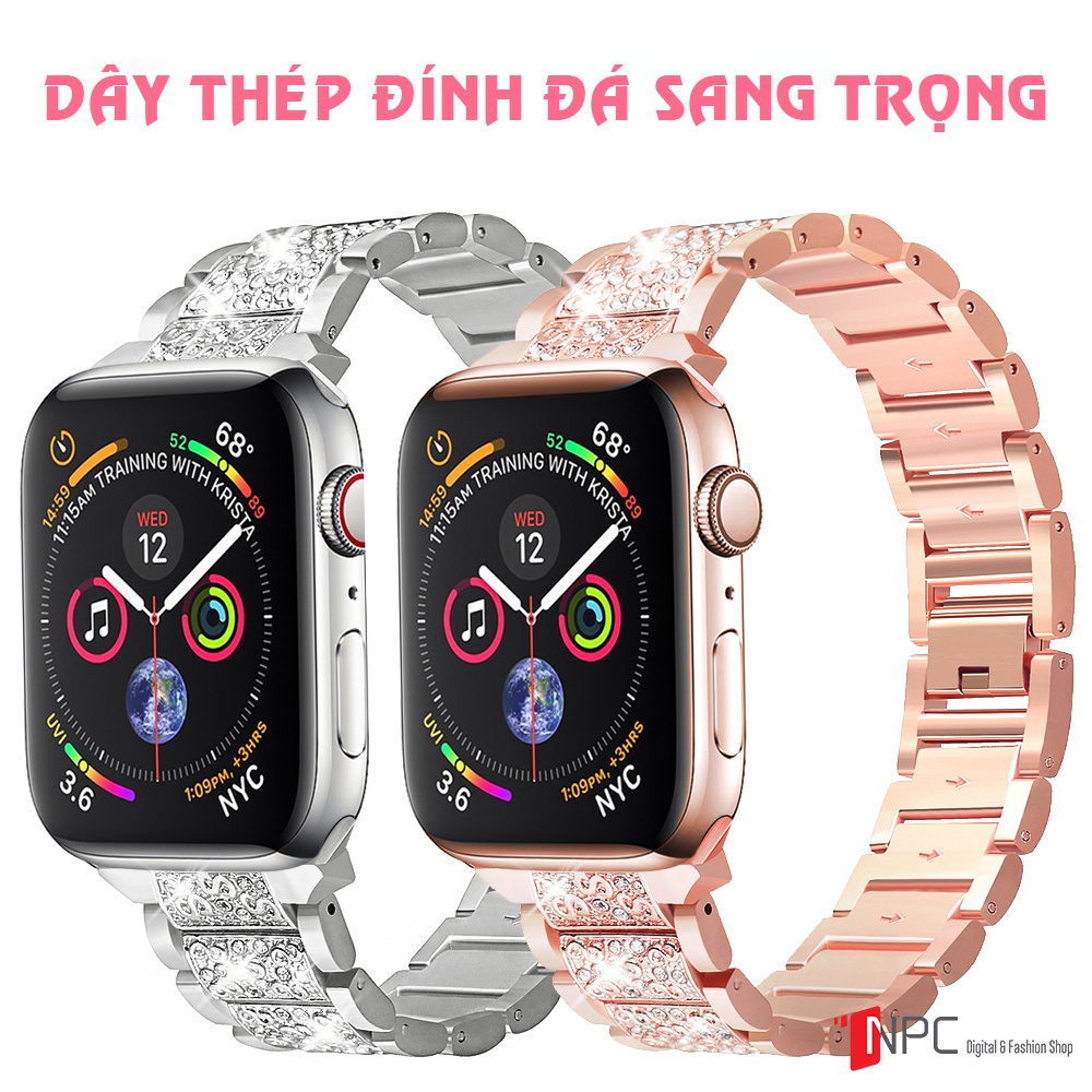 Dây Đeo Apple Watch Thép Không Gỉ Đính Đá Sang Trọng Series 5/4/3/2/1 38mm/ 40mm/ 42mm/ 44mm