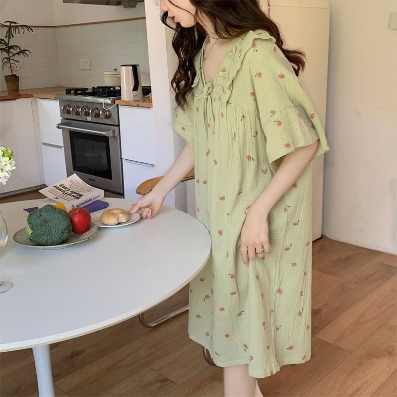 Long Dress Short Sleeved Nightwear Bigsize Short Sleeve Nightgown Wide Design Cute Summer Fashion For Women