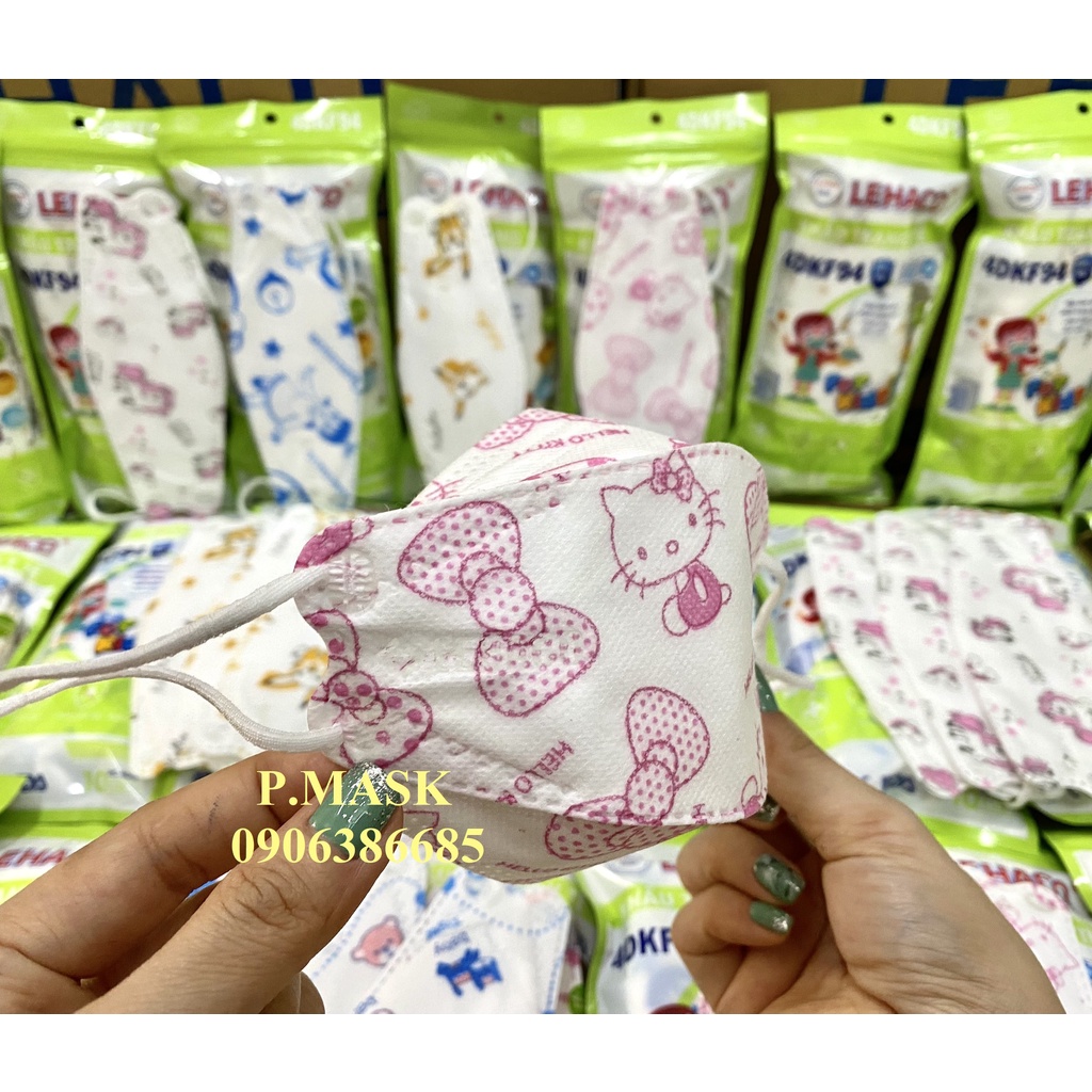 Khẩu trang KF94 KIDS LEHACO kháng khuẩn 10 cái/ hộp - Khẩu trang LEHACO 4D in hình cho bé đáng yêu 4 lớp