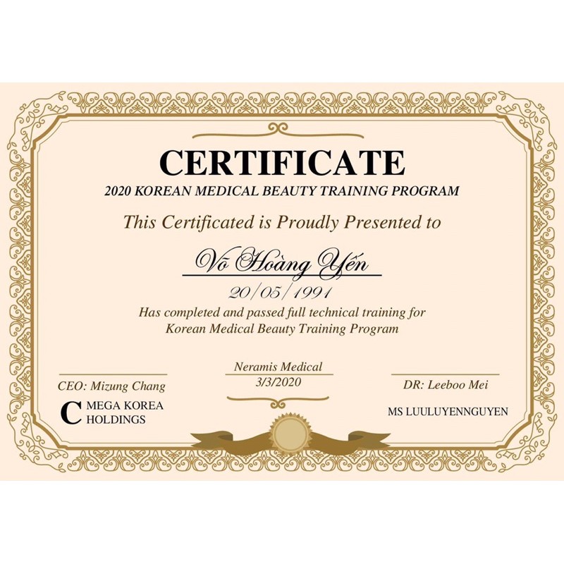 Chứng chỉ nghề spa/ Certificate