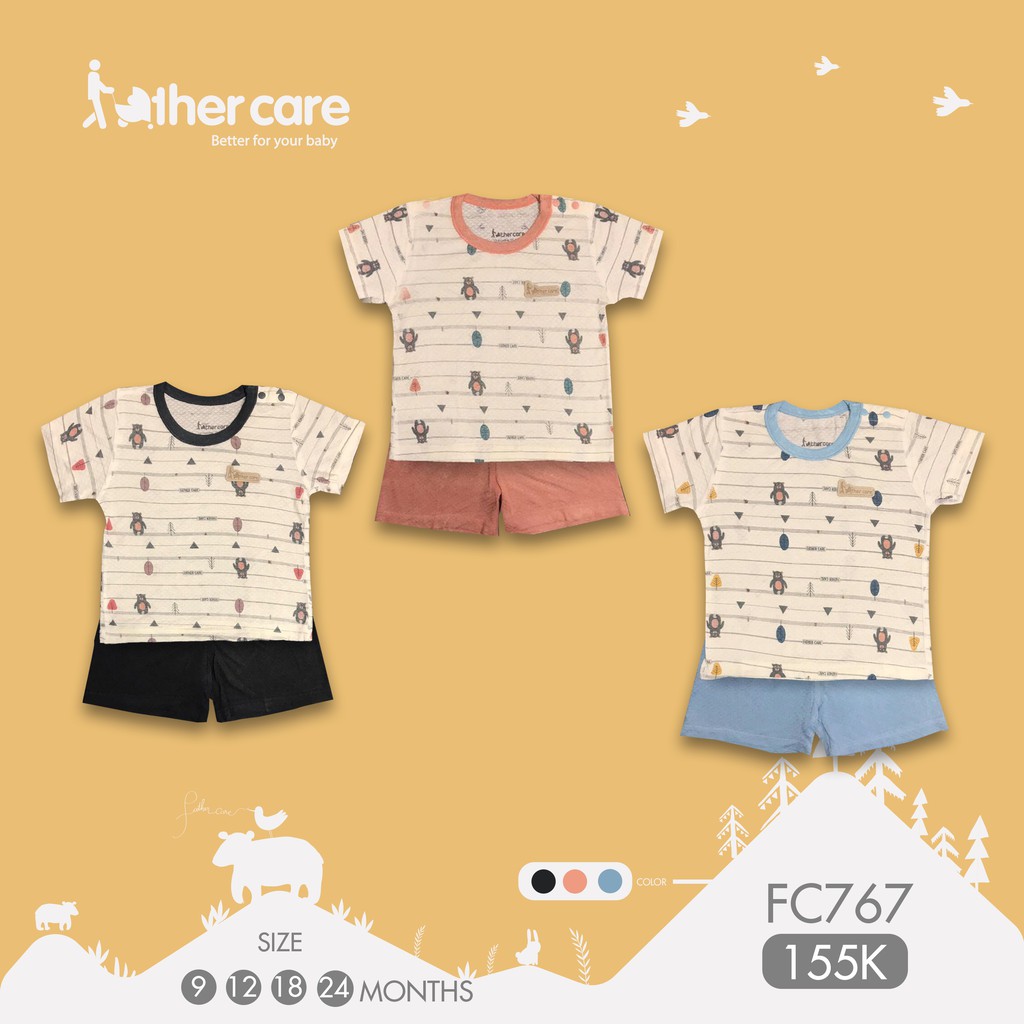 Bộ Quần áo FatherCare Cài vai Cộc - Gấu (Họa tiết - Trơn) FC767 9M -12M -18M - 24M