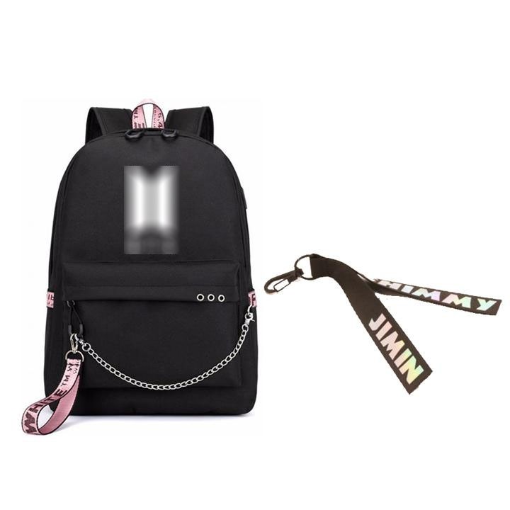 (M97) Combo 2 món gồm balo BTS đen thông minh kèm dây nametag