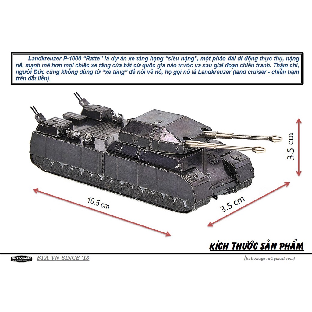 Mô Hình Lắp Ghép kim Loại 3D Xe Tăng Landkreuzer P.1000 Ratte - Đức