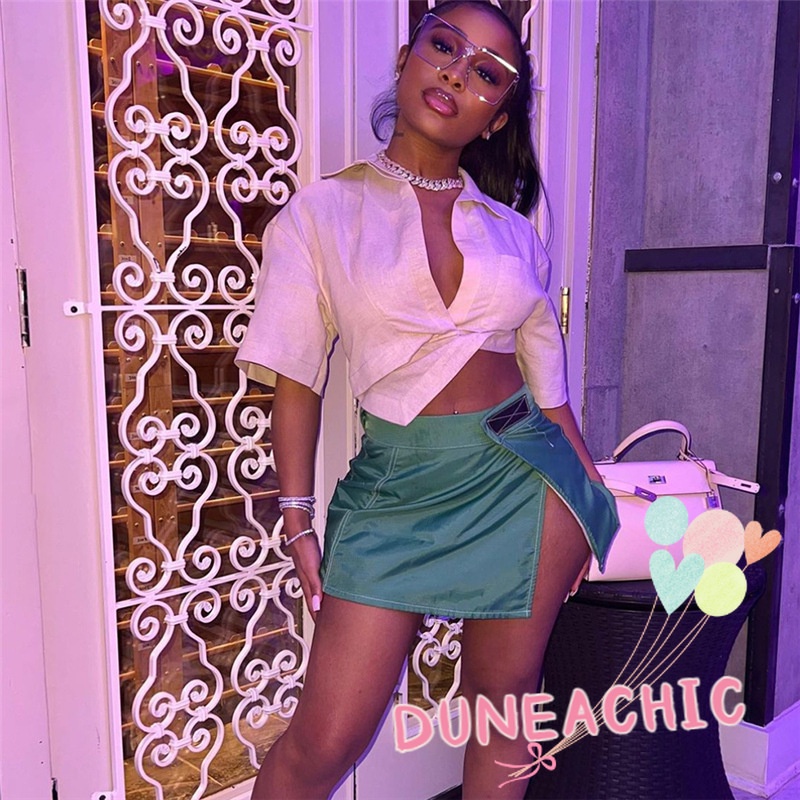 DUNEA Áo Sơ Mi Ngắn Tay Màu Sắc Đơn Giản Quyến Rũ Cho Nữ