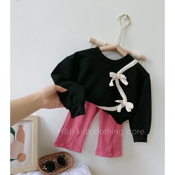 Set áo đen viền quần hồng cho bé gái