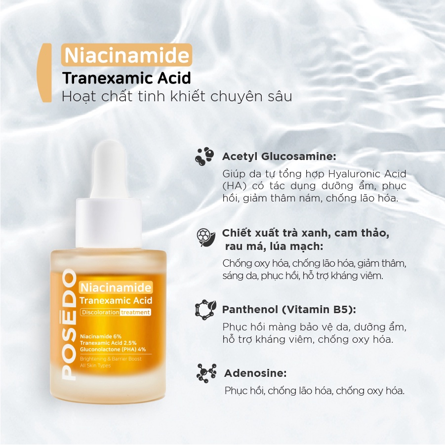 (Mini size) Serum mờ thâm nám, giảm mụn, phục hồi, giảm lão hóa Posedo Niacinamide 4mL cao cấp chính hãng
