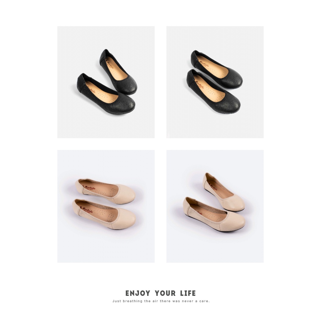 Giày Búp Bê Bệt Da Thật Đế Mềm Êm Chân 301 - Đế bệt 1p