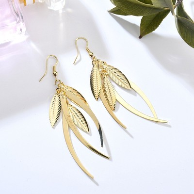 Khuyên tai PINKDUDU PD429 hợp kim dáng dài hình chiếc lá phong cách bohemia đơn giản thời trang cho nữ