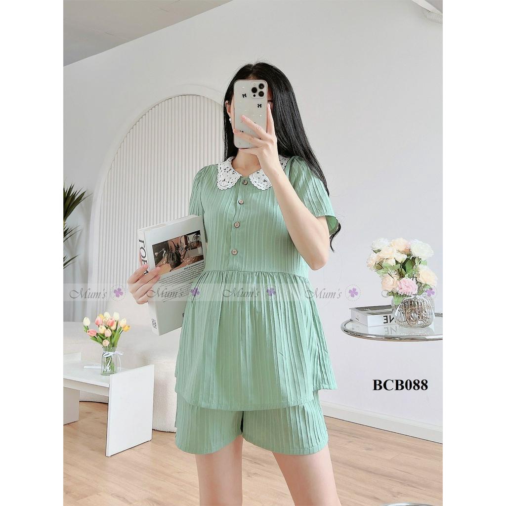 &quot;Đồ bộ mặc bầu và sau sinh FREESHIPBCB088-Bộ gân xanh ngọc cổ ren