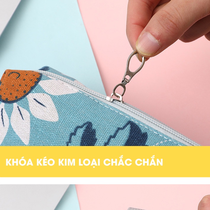 Bóp viết vải canvas họa tiết Dễ thương cao cấp - HB03