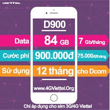 (XÀI 1 NĂM) Sim Dcom 4G Viettel D900 trọn gói 7GB/tháng miễm phí 1 năm