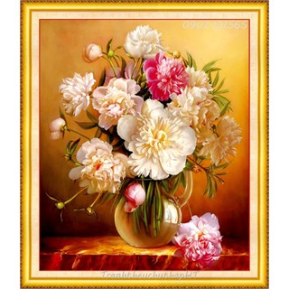 Tranh đính đá Bình hoa nghệ thuật: 3D VS075 (50*60cm), đính full VS276 (50*40cm) - tự đính