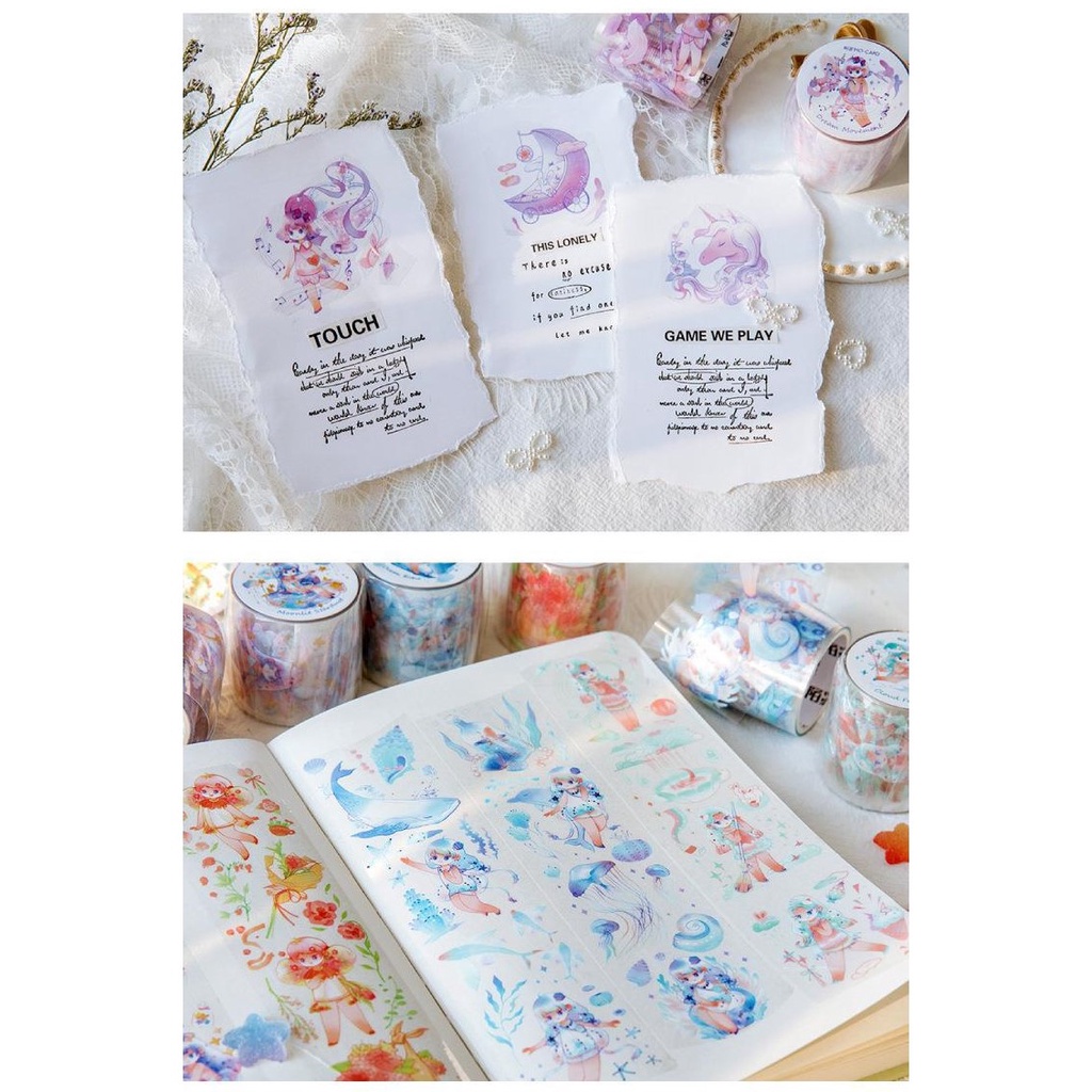 Washi tape trong suốt PET bản to Trẻ em 4 mùa