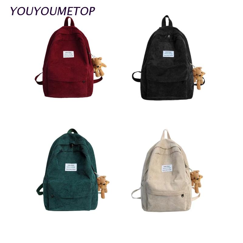 Ba Lô Đi Học/Du Lịch Vải Nhung Kèm Mặt Dây Chuyền Thời Trang Cho Nữ