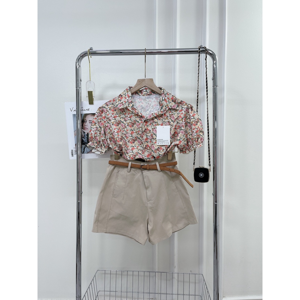 Set sơ mi hoa cộc tay mix quần short đùi DN554