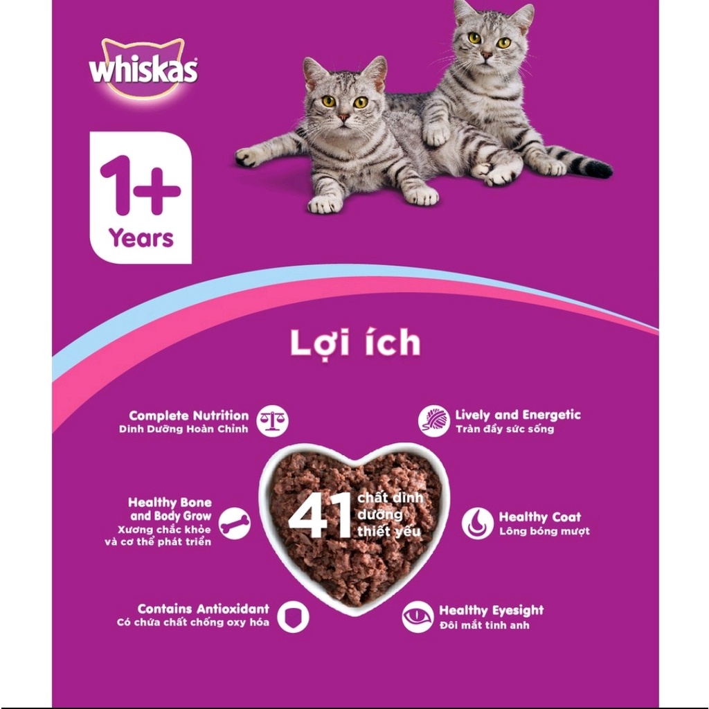 Pate cho mèo trưởng thành Whiskas nhiều hương vị hấp dẫn gói 80g | Bé Ba Petshop