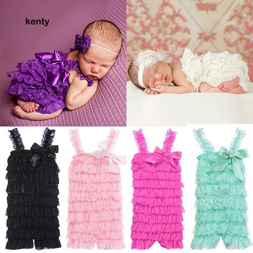 Jumpsuit ren hai dây đính nơ xinh xắn cho bé gái