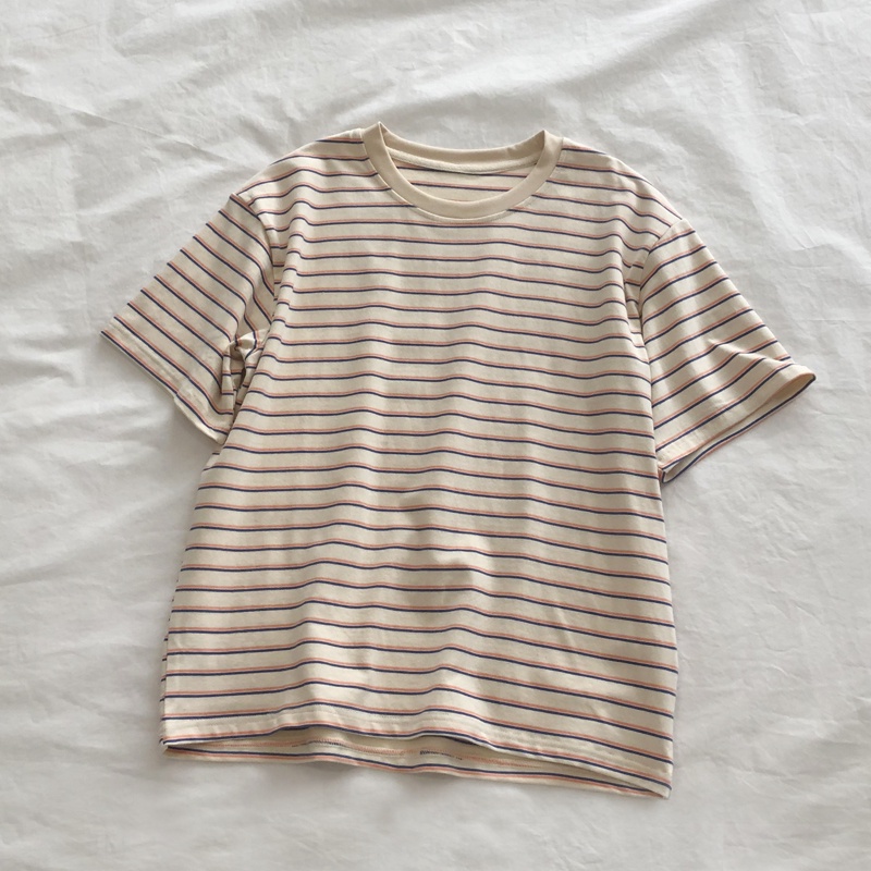 Áo thun NZN ngắn tay cổ tròn kẻ sọc phong cách mùa hè mới cho nữ