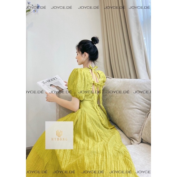 Váy Maxi tơ chất Đũi 2 lớp Buộc nơ lưng, Đầm bo eo tôn dáng xinh xẻo