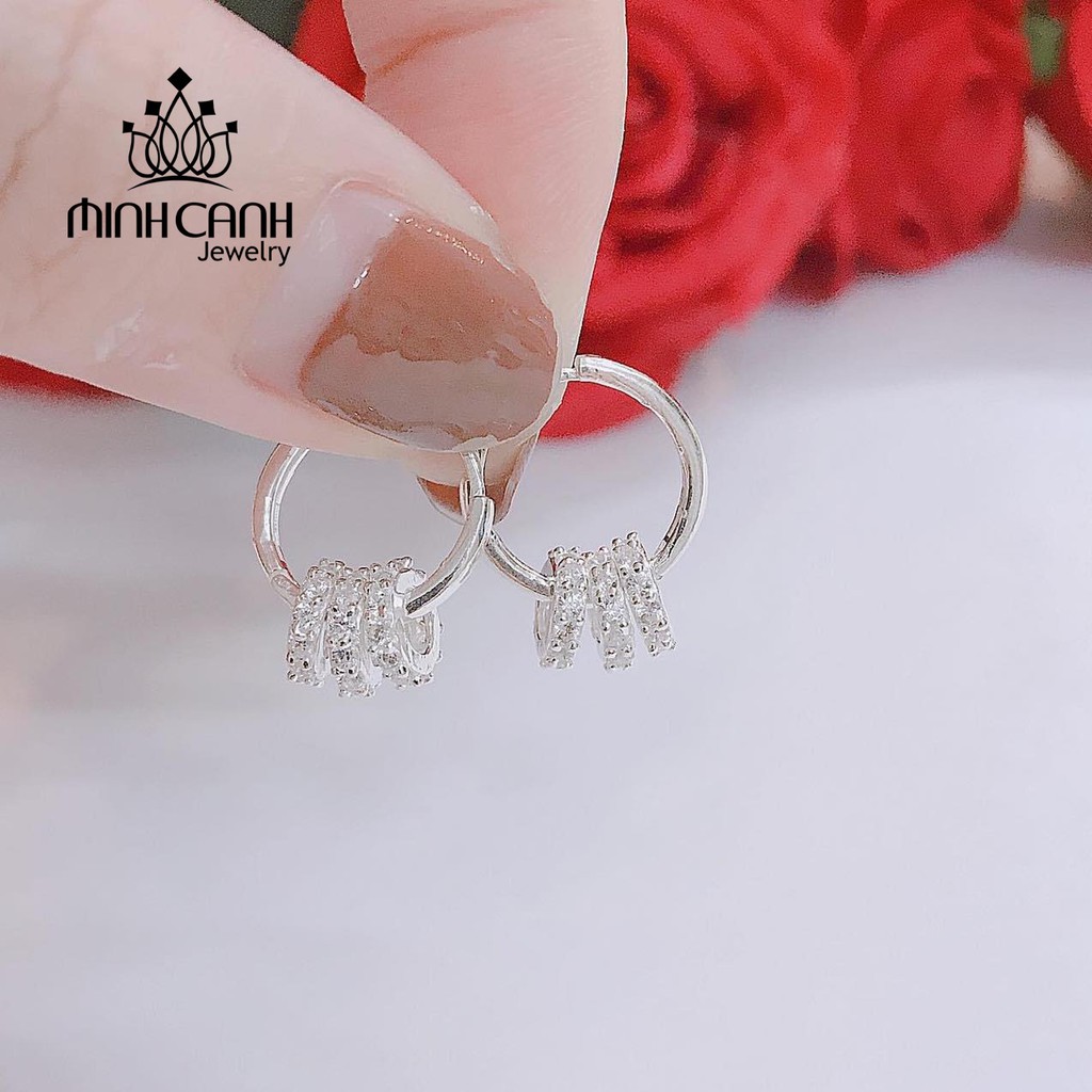 Bông Tai Bạc 3 Vòng Đá Nhỏ - Minh Canh Jewelry