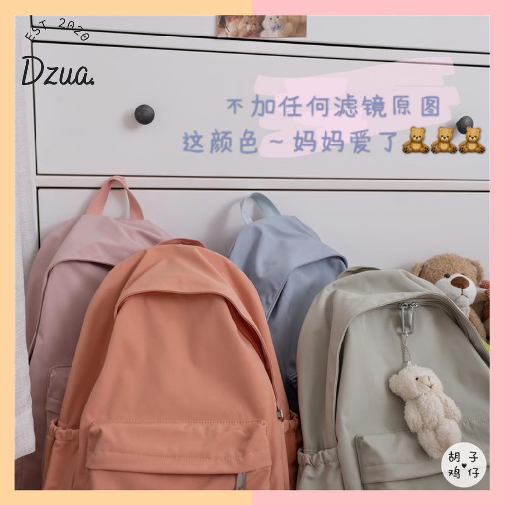 Balo ulzzang phong cách basic chống nước tông màu pastel kèm gấu bông móc khóa (ảnh thật)