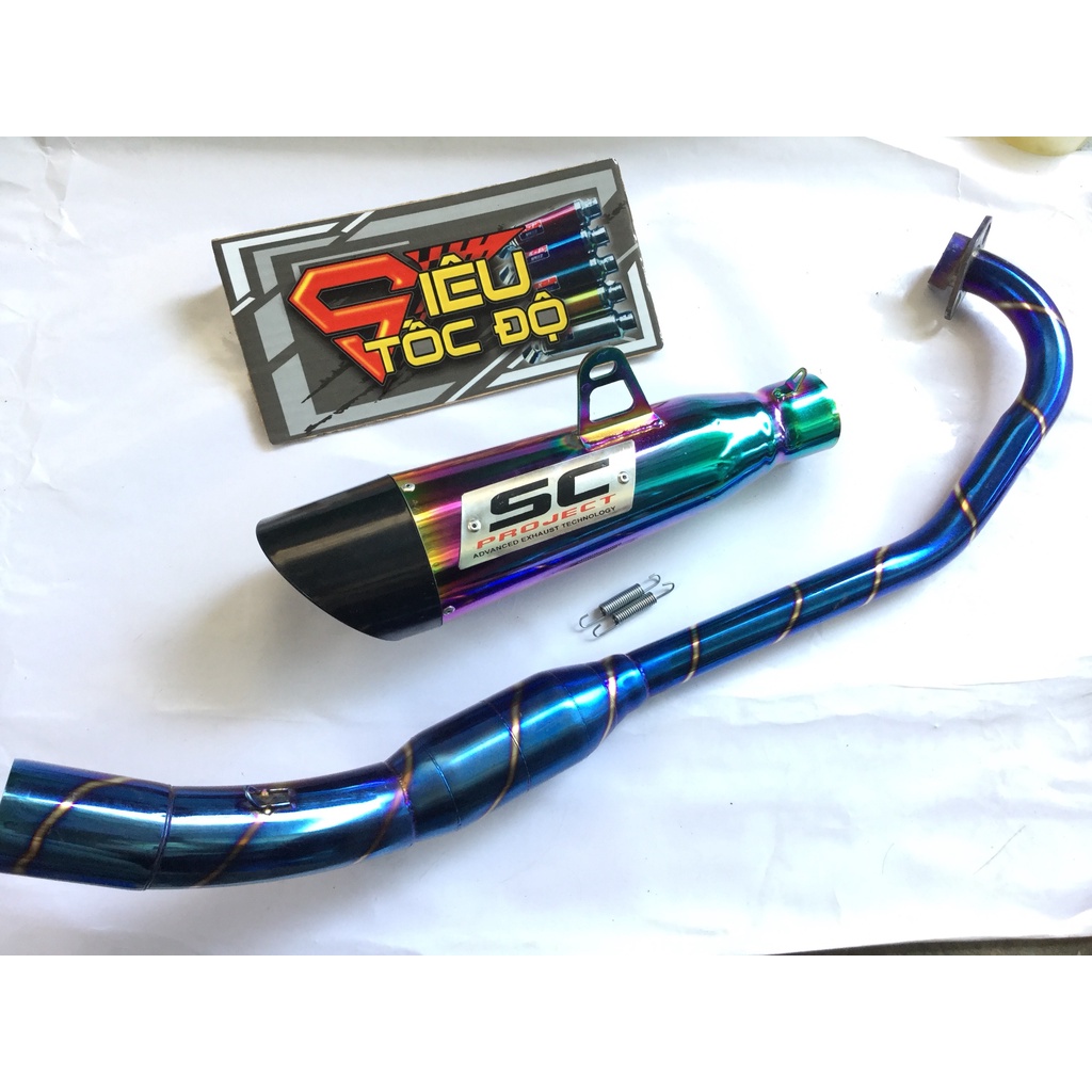 Bộ pô sc xéo titan full cổ bầu hơi titan exciter, winer, sonic, raider fi, satria, gsx,....