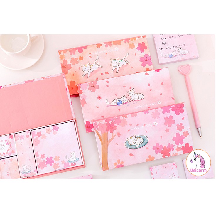 Set 480 Giấy nhớ - giấy ghi chú Sakura cat siêu đáng yêu - Có Hộp đựng cao cấp