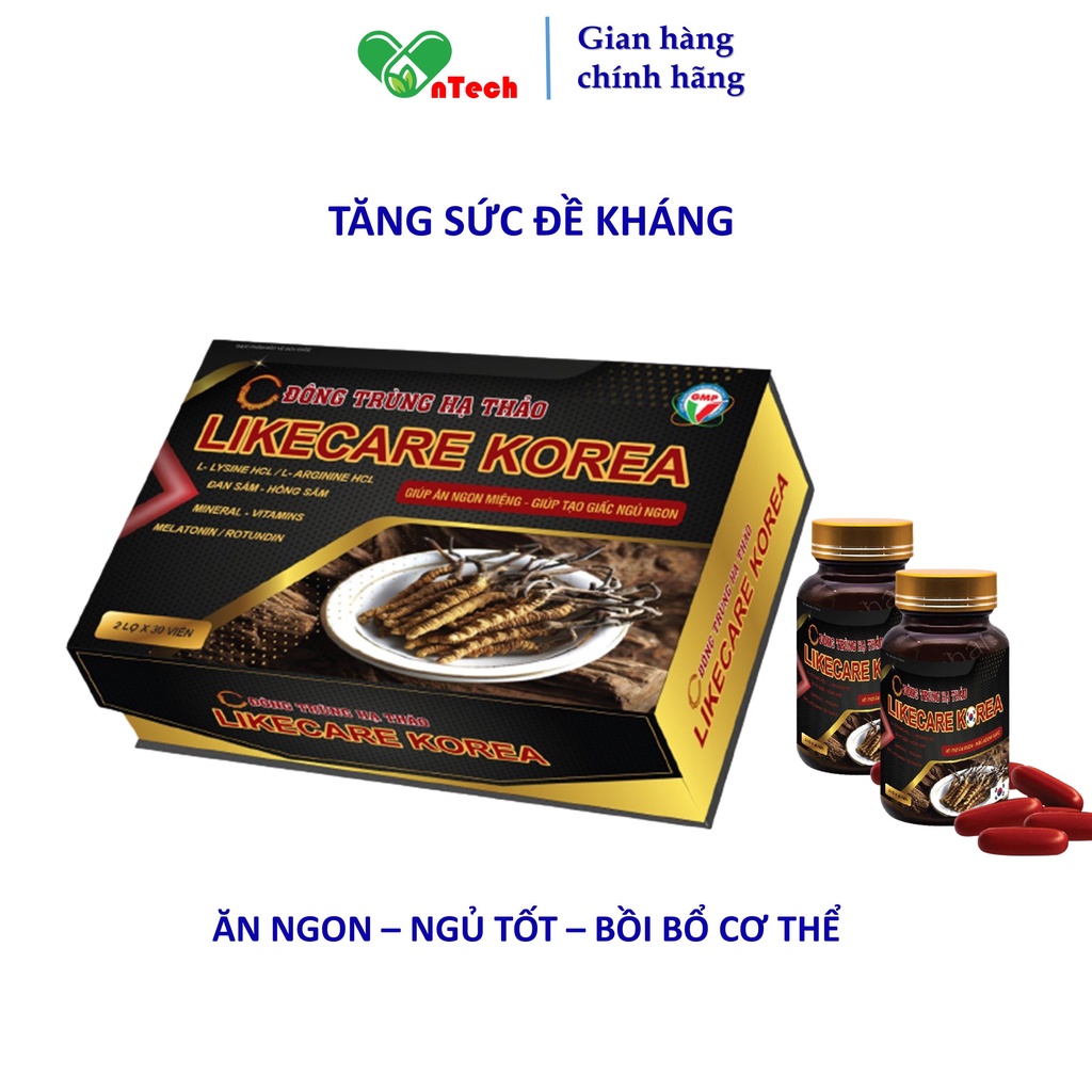 Đông trùng hạ thảo GoldWings LIKECARE KOREA Hỗ trợ ăn ngon ngủ tốt bồi bổ cơ thể tăng sức đề kháng hộp 60 viên